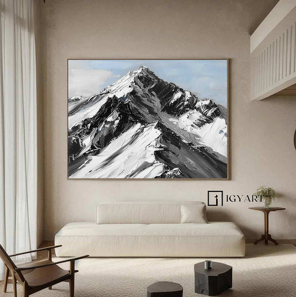 Large Original Mountain Painting Snow Mountain Wall Art Snow Mountain Painting Skiing Ar