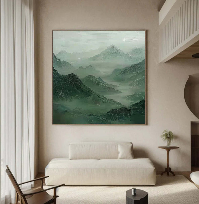 Green Abstract wall art sage green Mountains landscape art Mountain peaks Abstract Painting