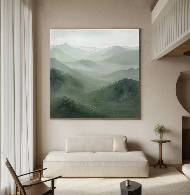 Green Mountains painting Green landscape painting Green Abstract wall art