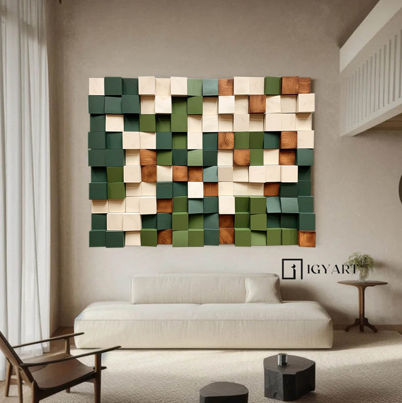 Green Sculptured art Painting Green Wood carving wall art Green Abstract 3D Textured Wall Art