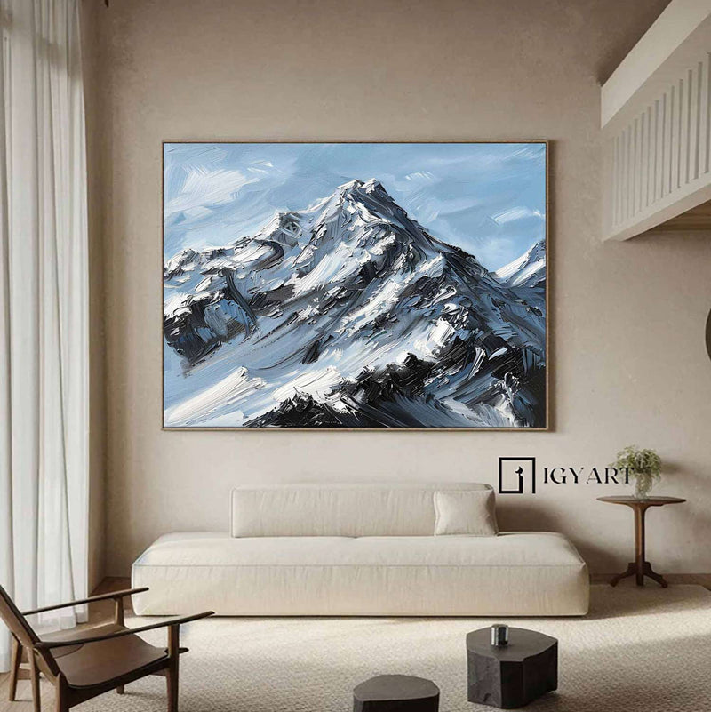 Large Original 3D White Mountain Painting Snow Mountain Wall Art Snow Mountain Painting Skiing Art