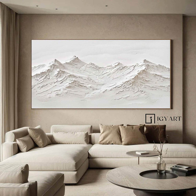 mountain painting white Snow mountain painting white Snow mountain textured wall art