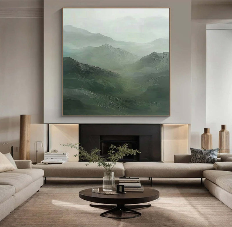 Green Abstract wall art sage green Mountains landscape art Mountain peaks Abstract Painting