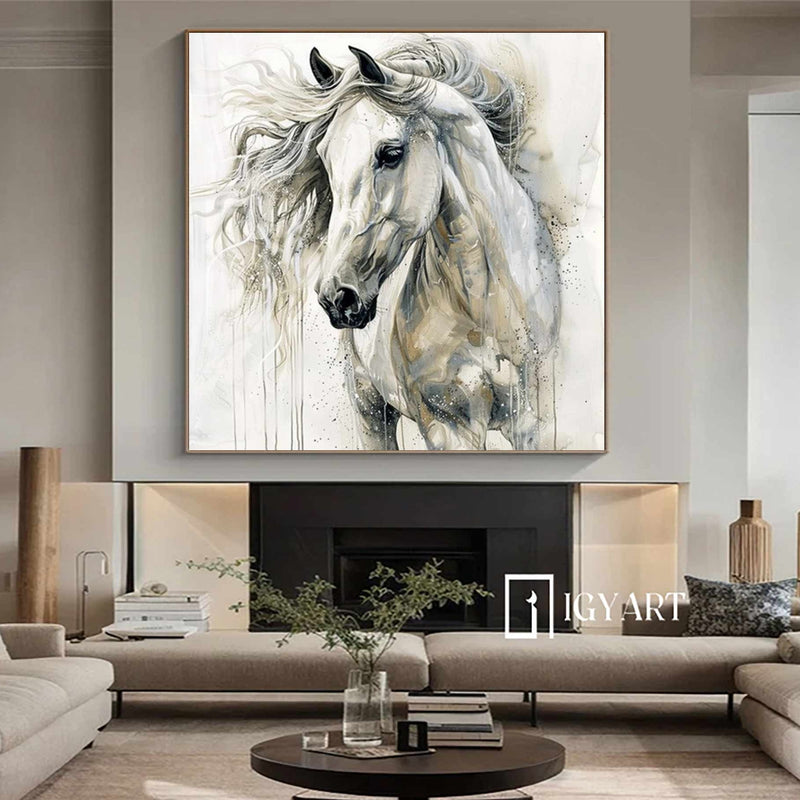 Horse Abstract Painting white horse painting Personalized Gifts Animal Painting Horse Painting Horse Oil Painting