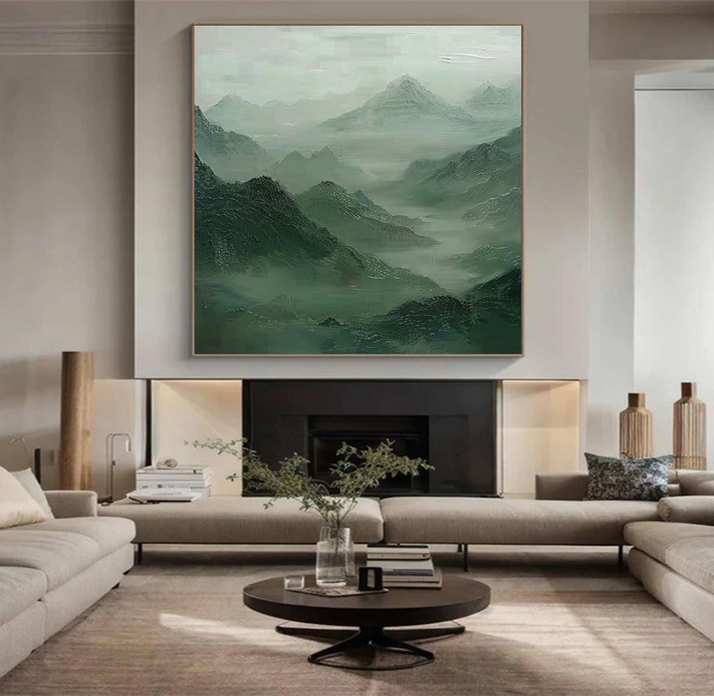 Green Abstract wall art sage green Mountains landscape art Mountain peaks Abstract Painting