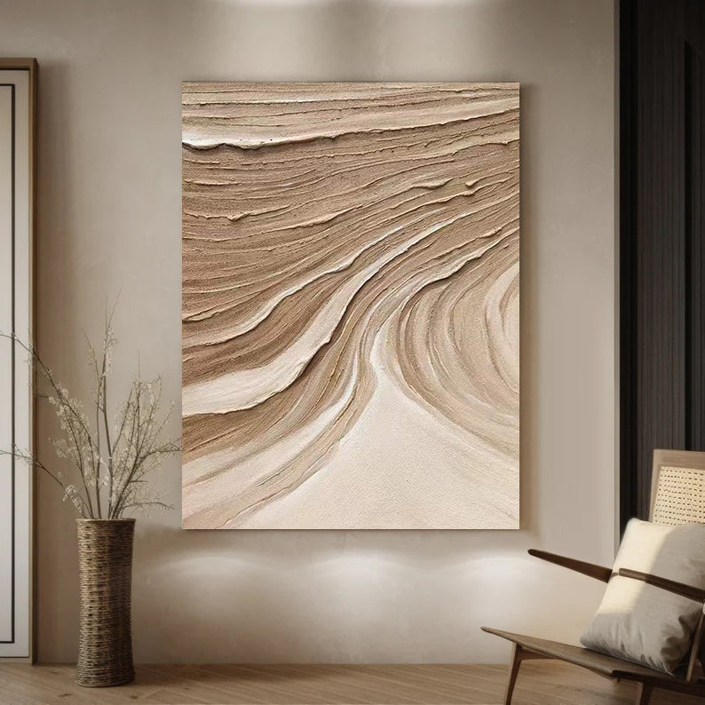 Beige Minimalist Wall Art,Beige Brown Abstract Painting,Large Beige Textured Painting