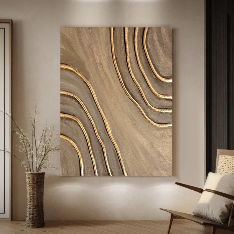 Beige Brown canvas wall art Beige Brown Minimalist Wall Art Beige Brown 3D Textured Painting