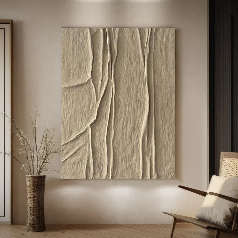 Beige canvas wall art Beige Minimalist Wall Art,Beige 3D Textured Painting,  Large Beige Textured Painting