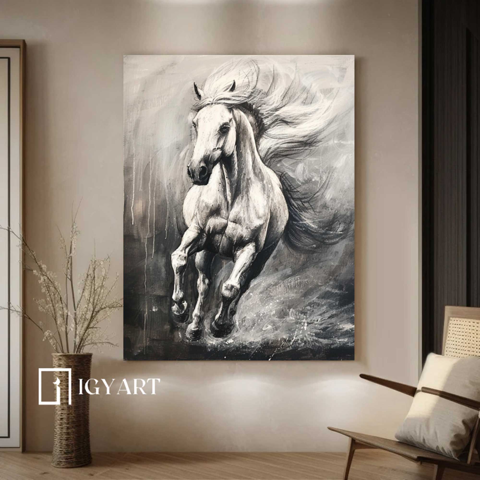 Horse Painting Animal Painting Running Horse Painting Horse Oil Painting Horse Wall Art