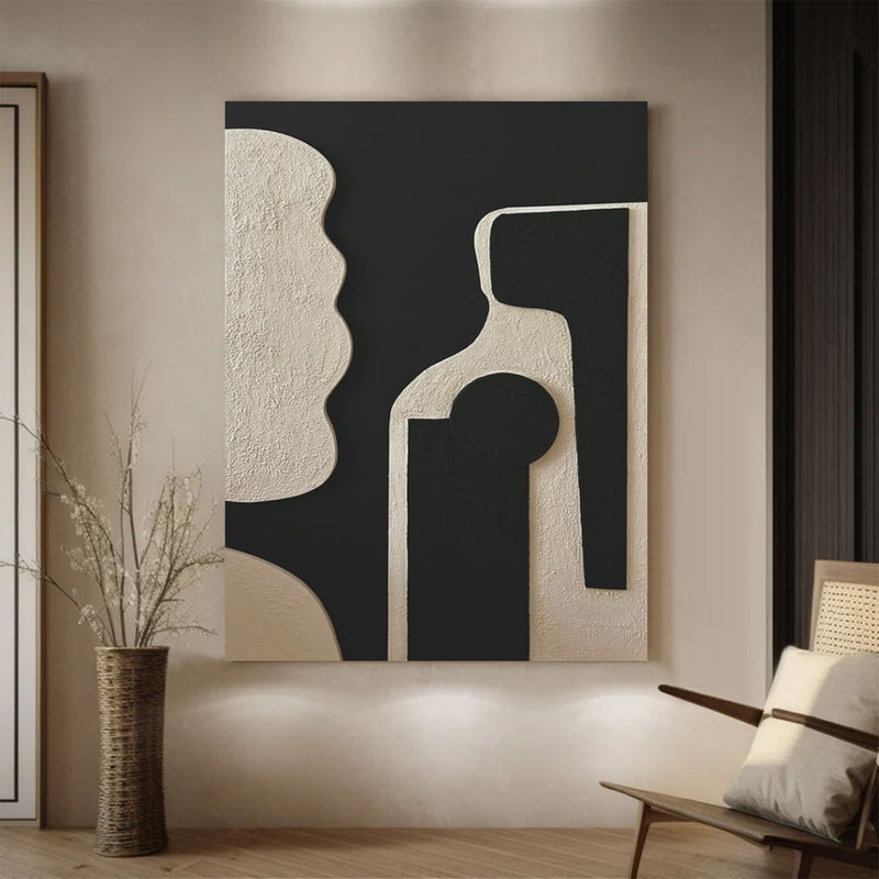 Black and white 3D Textured Painting Black and white 3D Minimalist Painting Large Black and white Abstract Painting