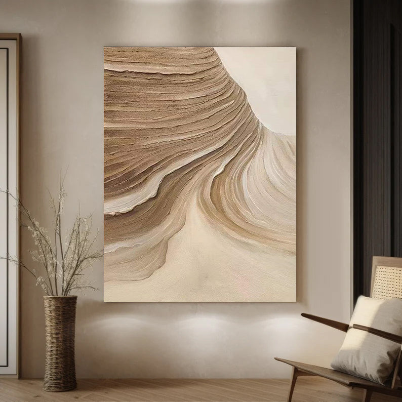 Beige Minimalist Wall Art,Beige Brown Abstract Painting,Large Beige Textured Painting