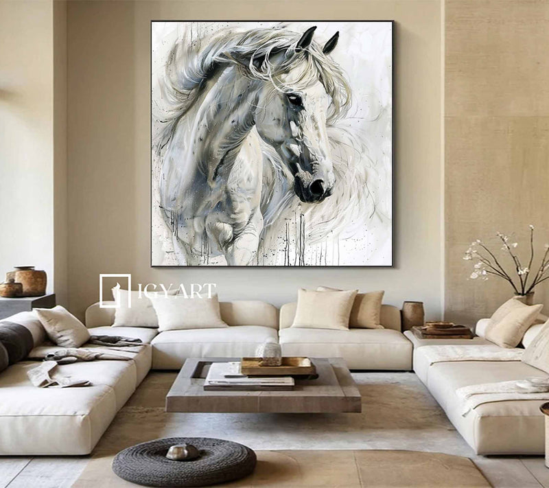 white horse painting Personalized Gifts Animal Painting Horse Painting Horse Oil Painting Horse Abstract Painting