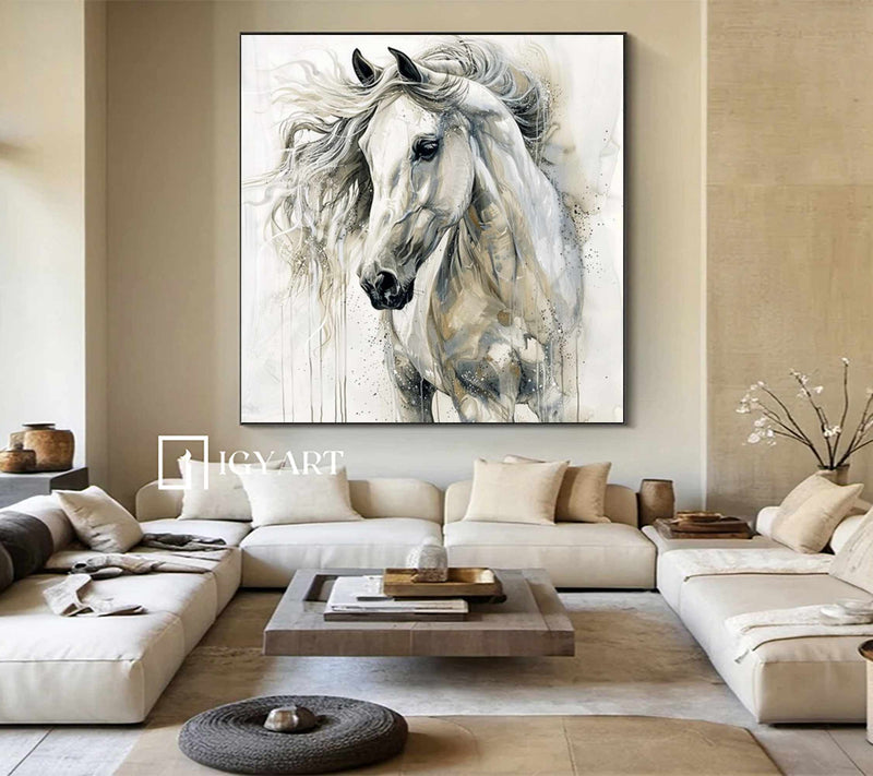 Horse Abstract Painting white horse painting Personalized Gifts Animal Painting Horse Painting Horse Oil Painting