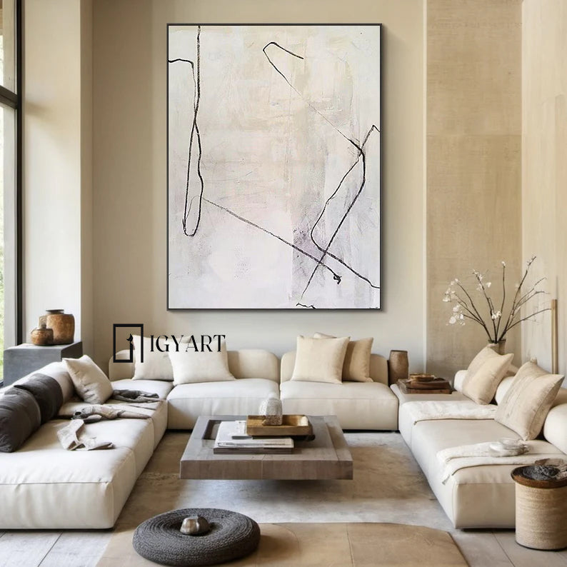 Large Beige Wall Art Beige Minimalist Art Black and Beige Canvas Art Large Beige Abstract Art