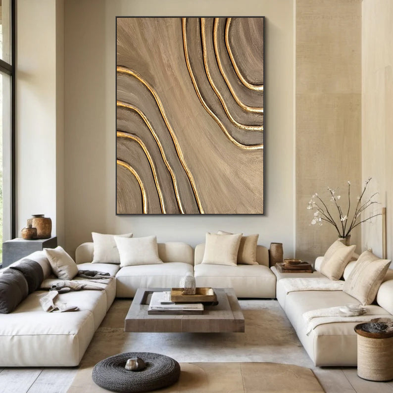 Beige Brown canvas wall art Beige Brown Minimalist Wall Art Beige Brown 3D Textured Painting