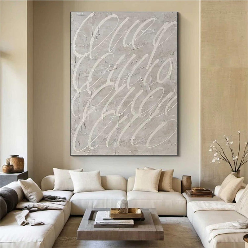 Large Beige Abstract art Beige and White canvas wall art Beige Minimalist Painting