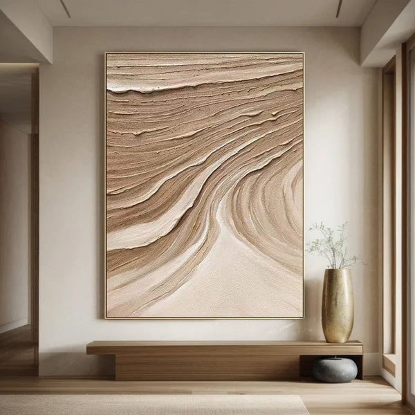 Beige Minimalist Wall Art,Beige Brown Abstract Painting,Large Beige Textured Painting