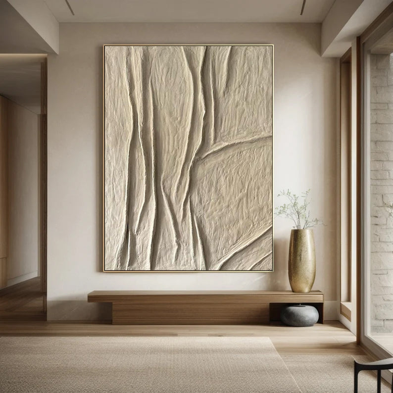 Beige canvas wall art Beige Minimalist Wall Art,Beige 3D Textured Painting,  Large Beige Textured Painting