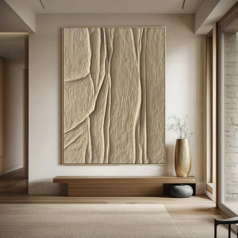 Beige canvas wall art Beige Minimalist Wall Art,Beige 3D Textured Painting,  Large Beige Textured Painting