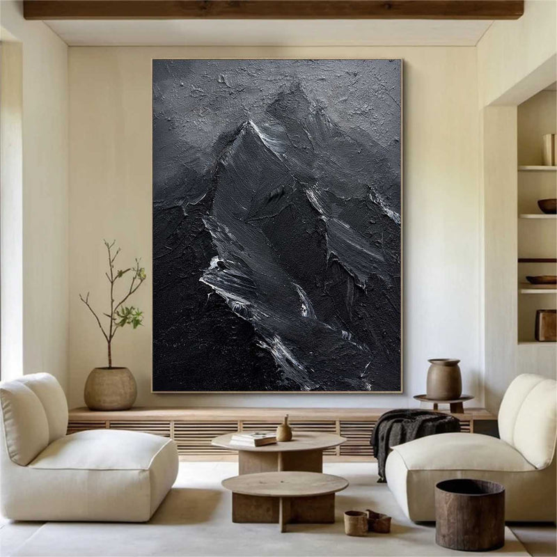 Black and White Snow mountain painting Snow mountain Abstract Painting Black and White mountain landscape painting