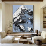 Black and White Snow mountain painting Snow mountain Abstract Painting Black and White mountain landscape painting