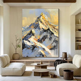 golden Snow mountain painting Snow mountains artwork mountain landscape painting.