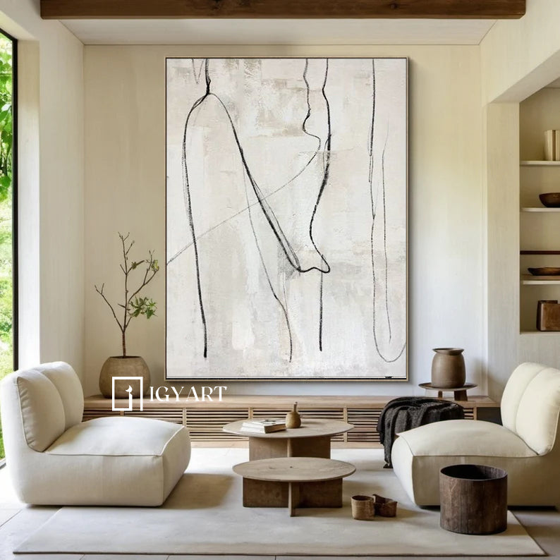 Large Beige Wall Art Beige Minimalist Art Black and Beige Canvas Art Large Beige Abstract Art