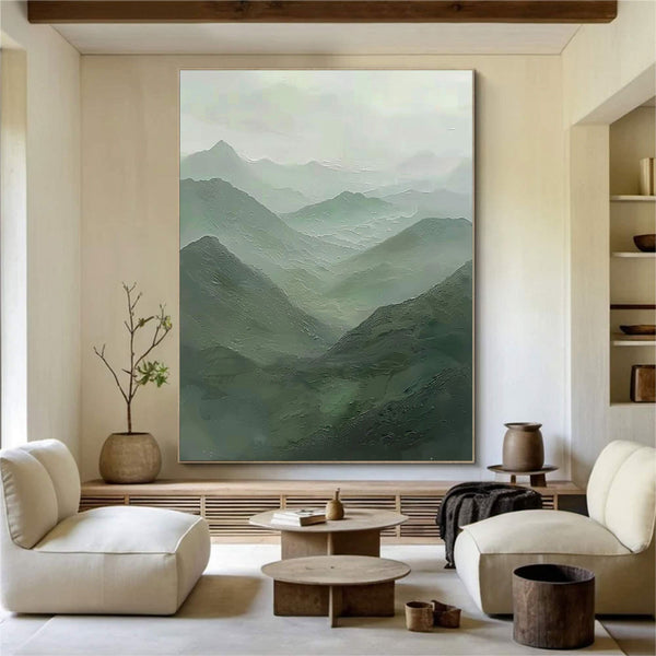 Sage Green Mountains painting Green landscape painting Green Abstract wall art Sage green Abstract Painting