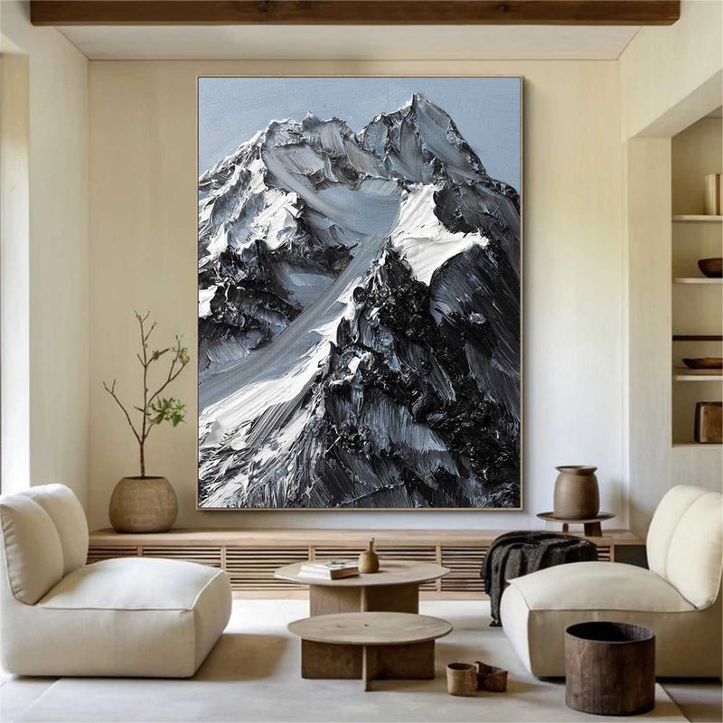 Snow mountain Abstract Painting Black and White Snow mountain painting Black and White mountain landscape painting