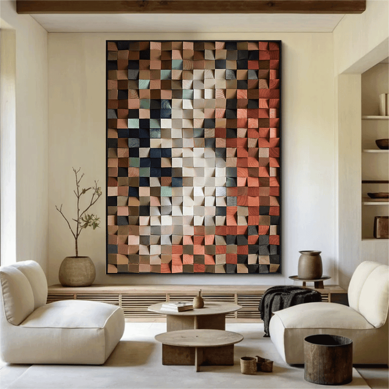 Colorful sculpture Textured Wall Decor Wood Block Art Geometric Wood Art Sculptured art Painting Geometric Wood Wall Art