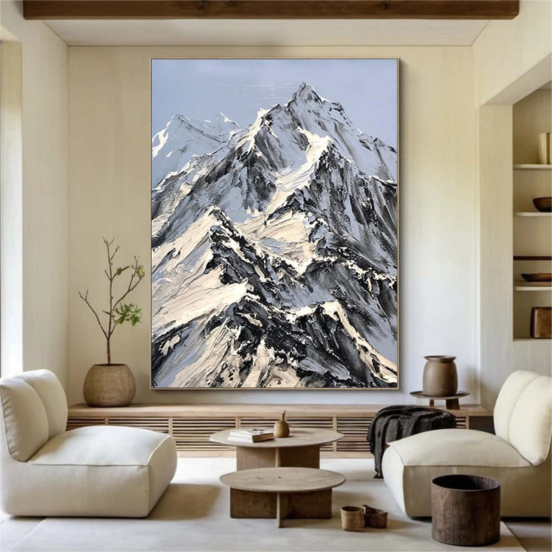 Snow mountain Abstract Painting Black and White Snow mountain painting Black and White mountain landscape painting