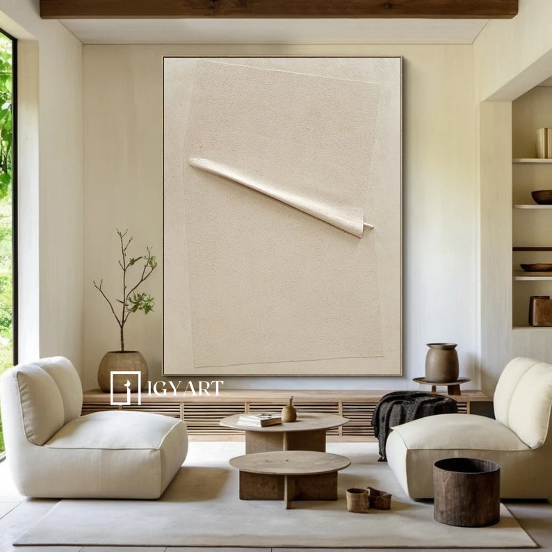 Beige Minimalist Wall Art,Beige 3D Textured Painting,Large Beige Textured Painting