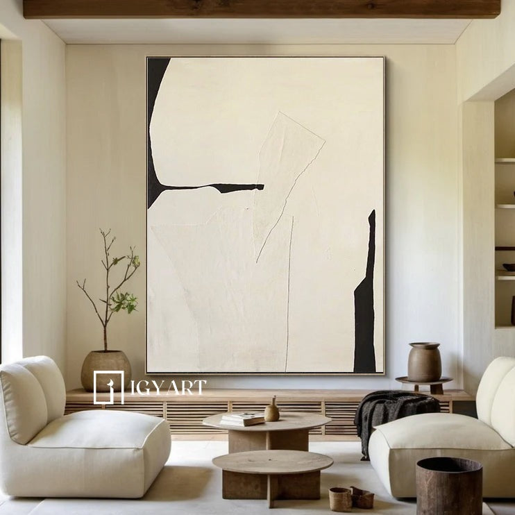 Large Beige Wall Art Beige Minimalist Art Black and Beige Canvas Art Large Beige Abstract Art