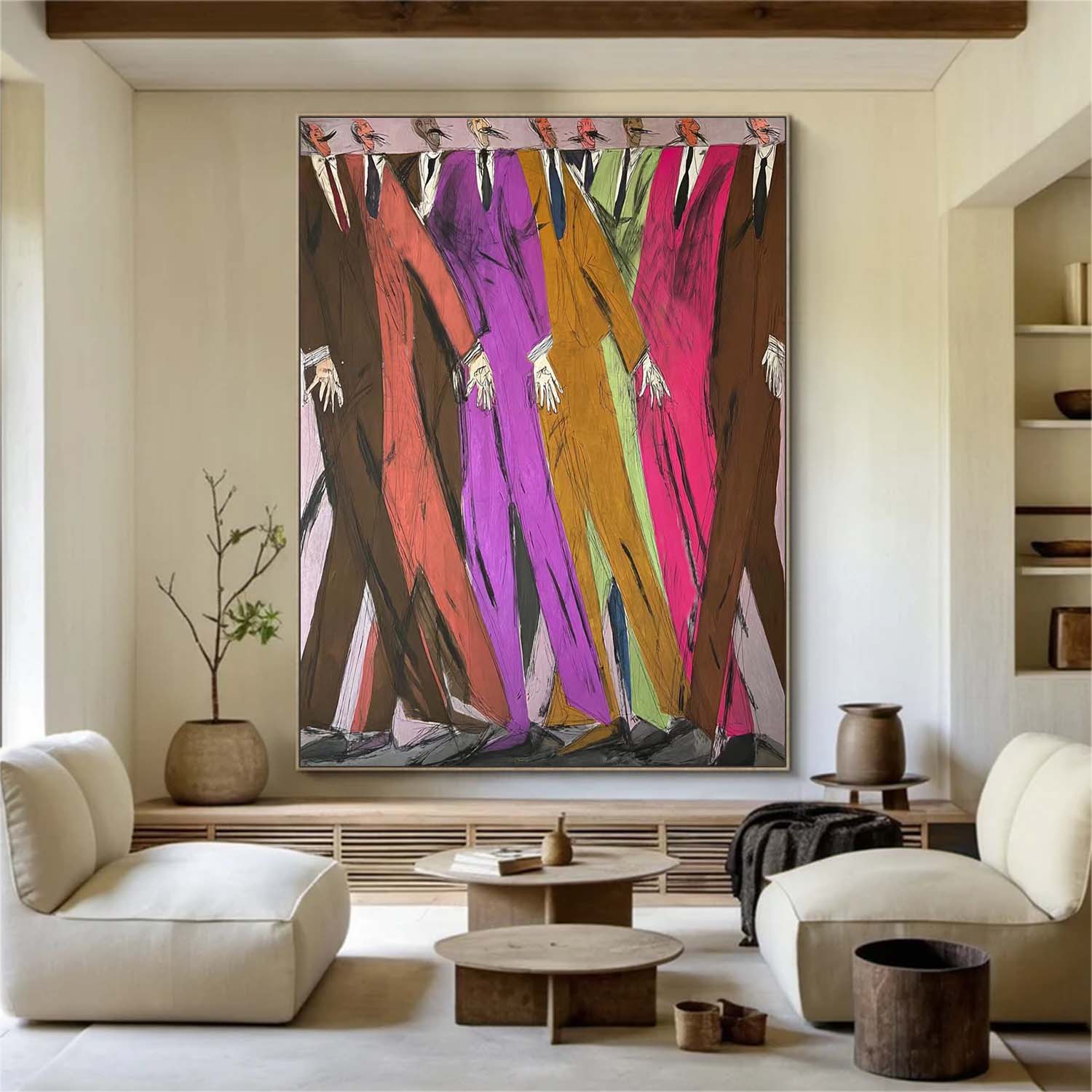 Colorful Abstract Men in Suits Oil Painting -Hand-Painted Expressionist Figurative Wall Art