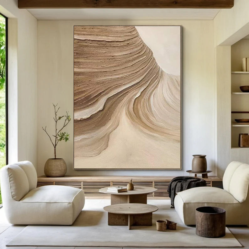 Beige Minimalist Wall Art,Beige Brown Abstract Painting,Large Beige Textured Painting