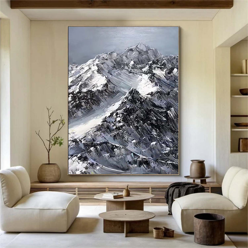 Black and White Snow mountain painting Snow mountain Abstract Painting Black and White mountain landscape painting