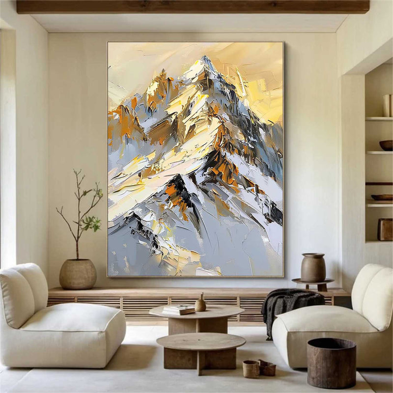 golden Snow mountain painting Snow mountains artwork mountain landscape painting.