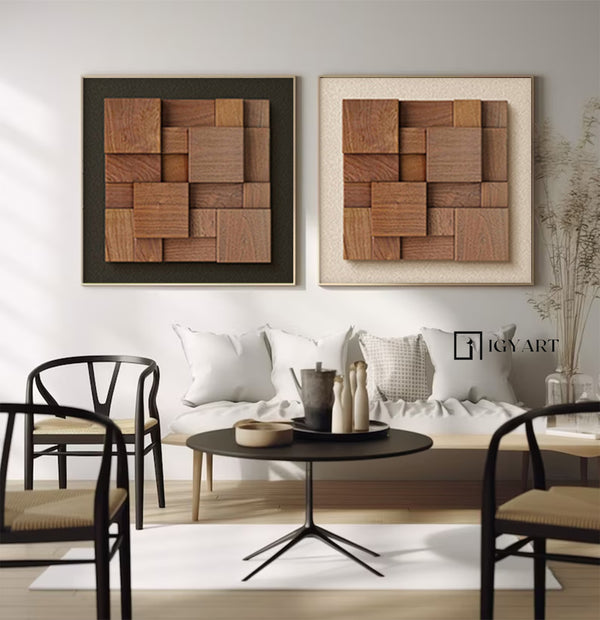 Set of 2 Wood decor painting Wood wall art Set of 2 wood Textured Art 
