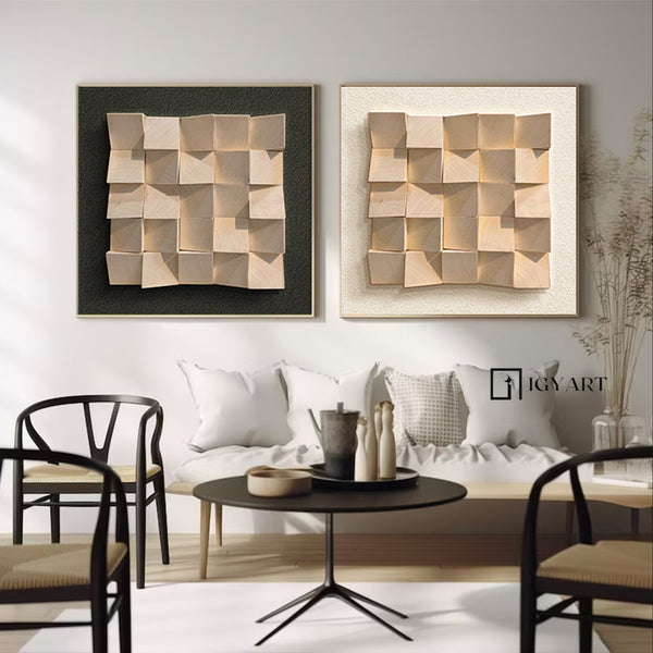 Set of 2 Wood decor painting Wood wall art Set of 2 wood Textured Art 