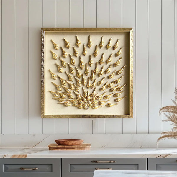 Golden conch painting conch decor painting Golden conch wall decor art