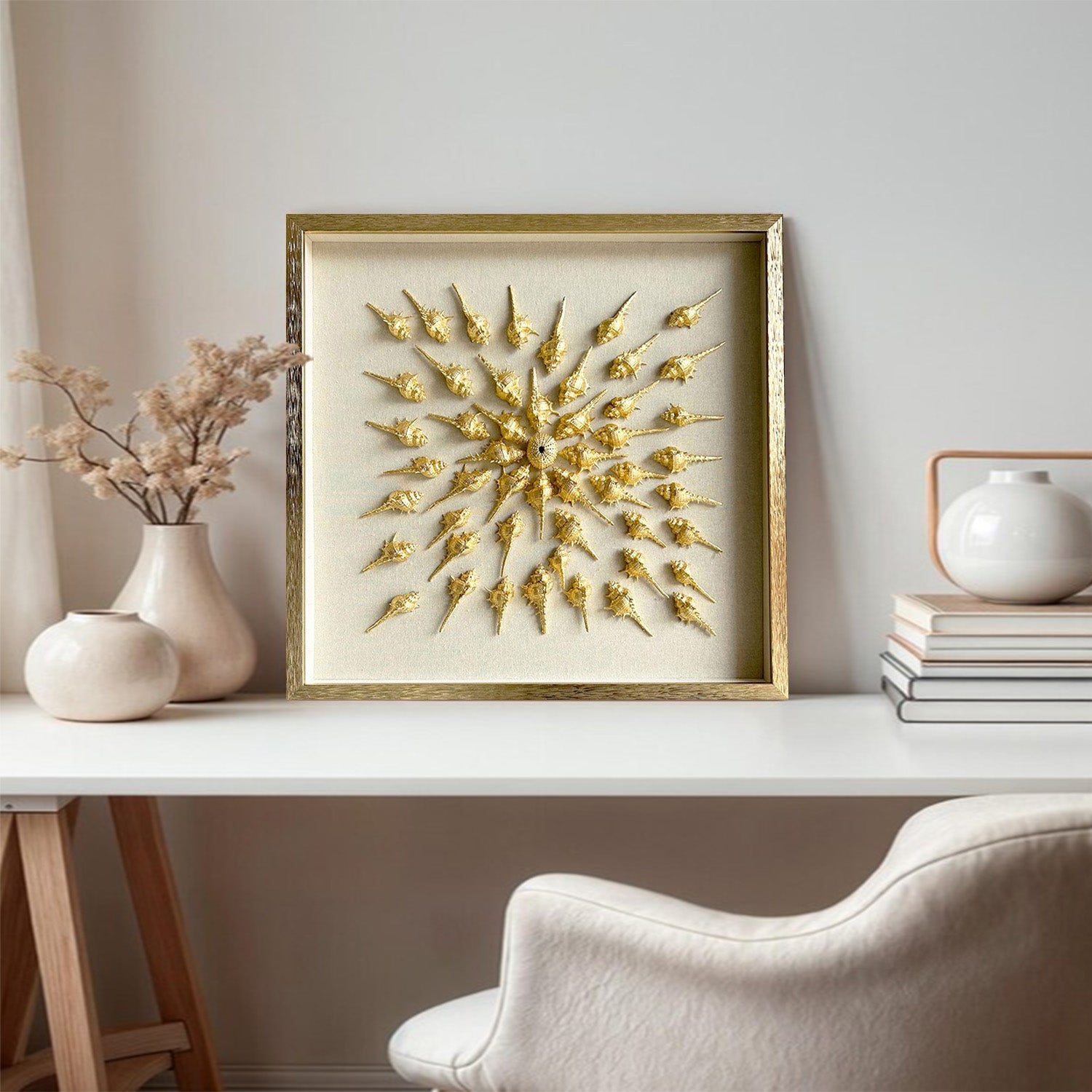 conch decor painting Golden conch wall decor art Golden conch painting