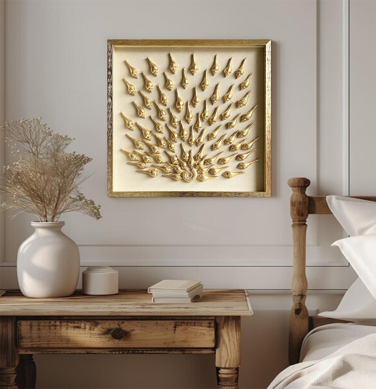 Golden conch painting conch decor painting Golden conch wall decor art