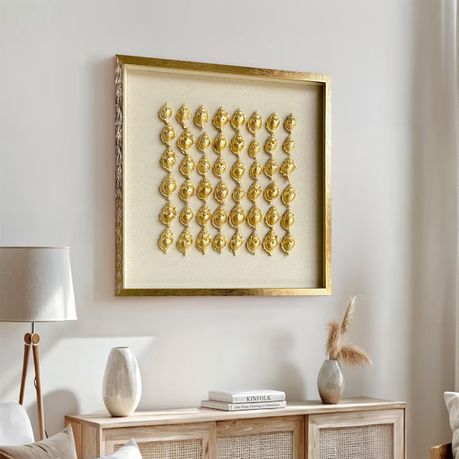 Golden conch painting conch decor painting Golden conch wall decor art