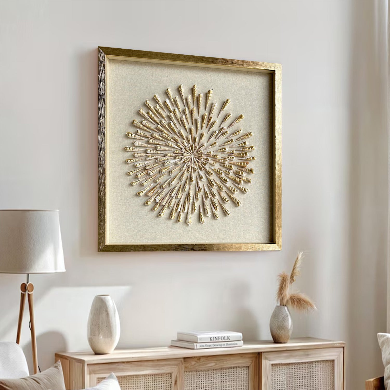 Golden conch wall decor art Golden conch painting conch decor painting