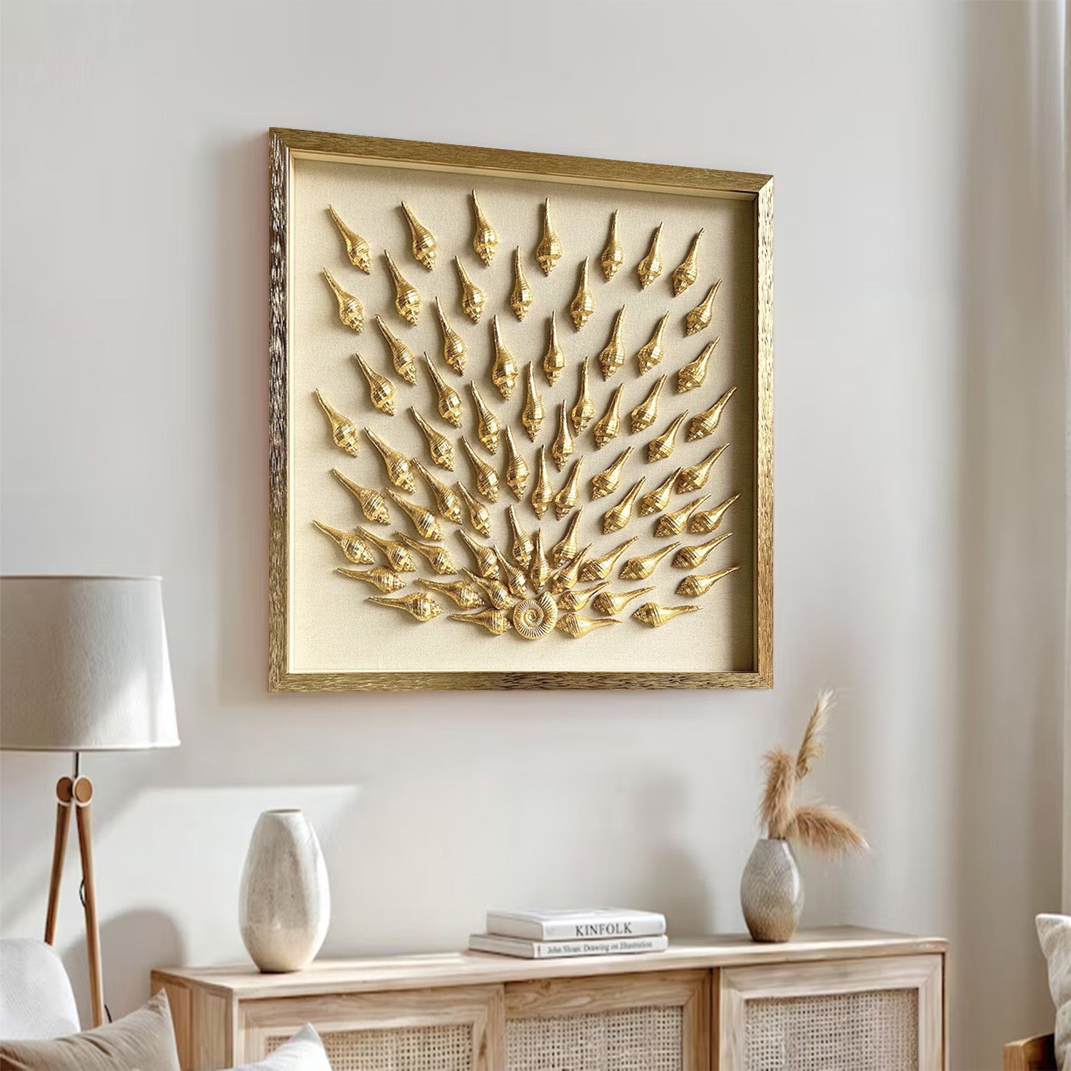 Golden conch painting conch decor painting Golden conch wall decor art