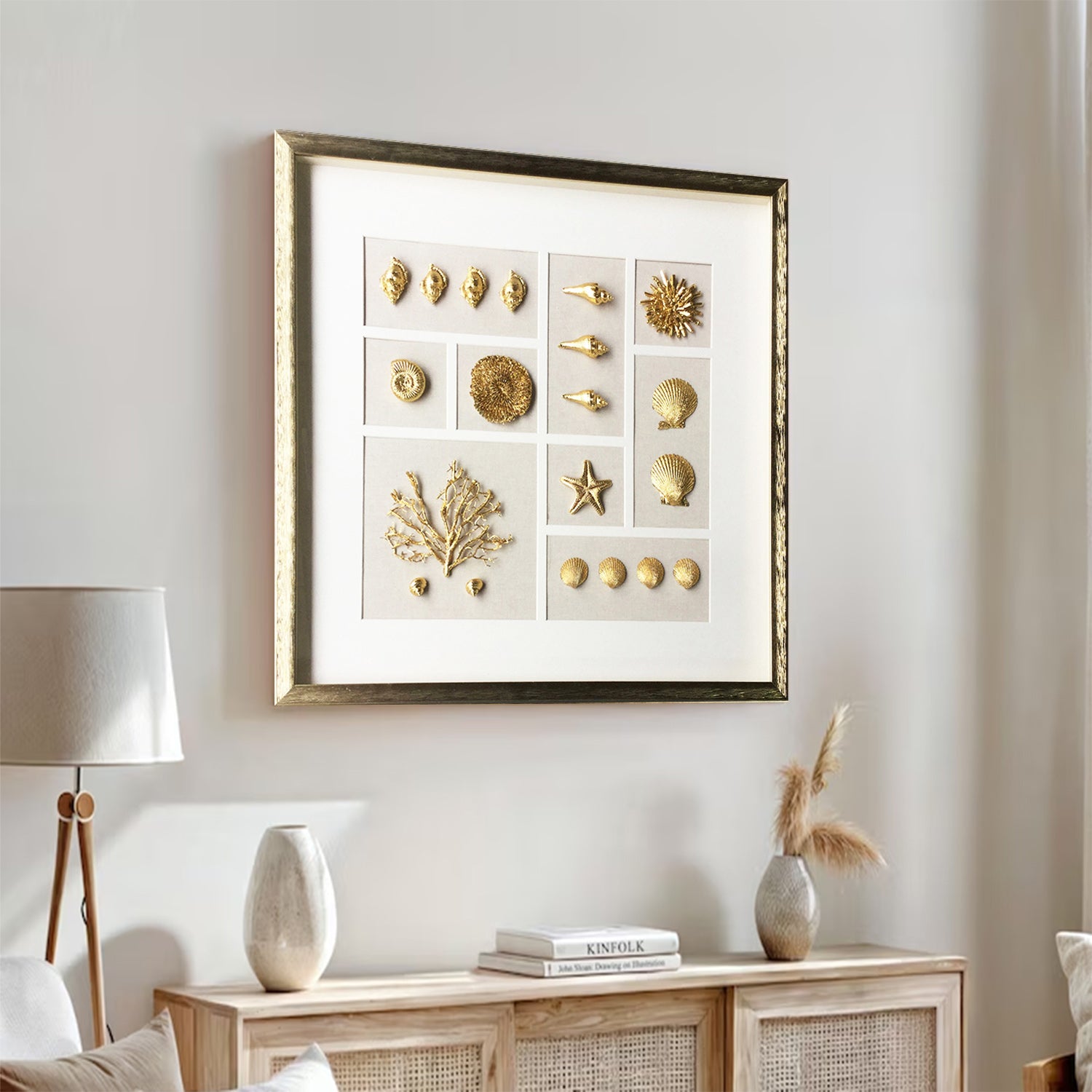 Golden conch wall decor art Golden conch painting conch decor painting