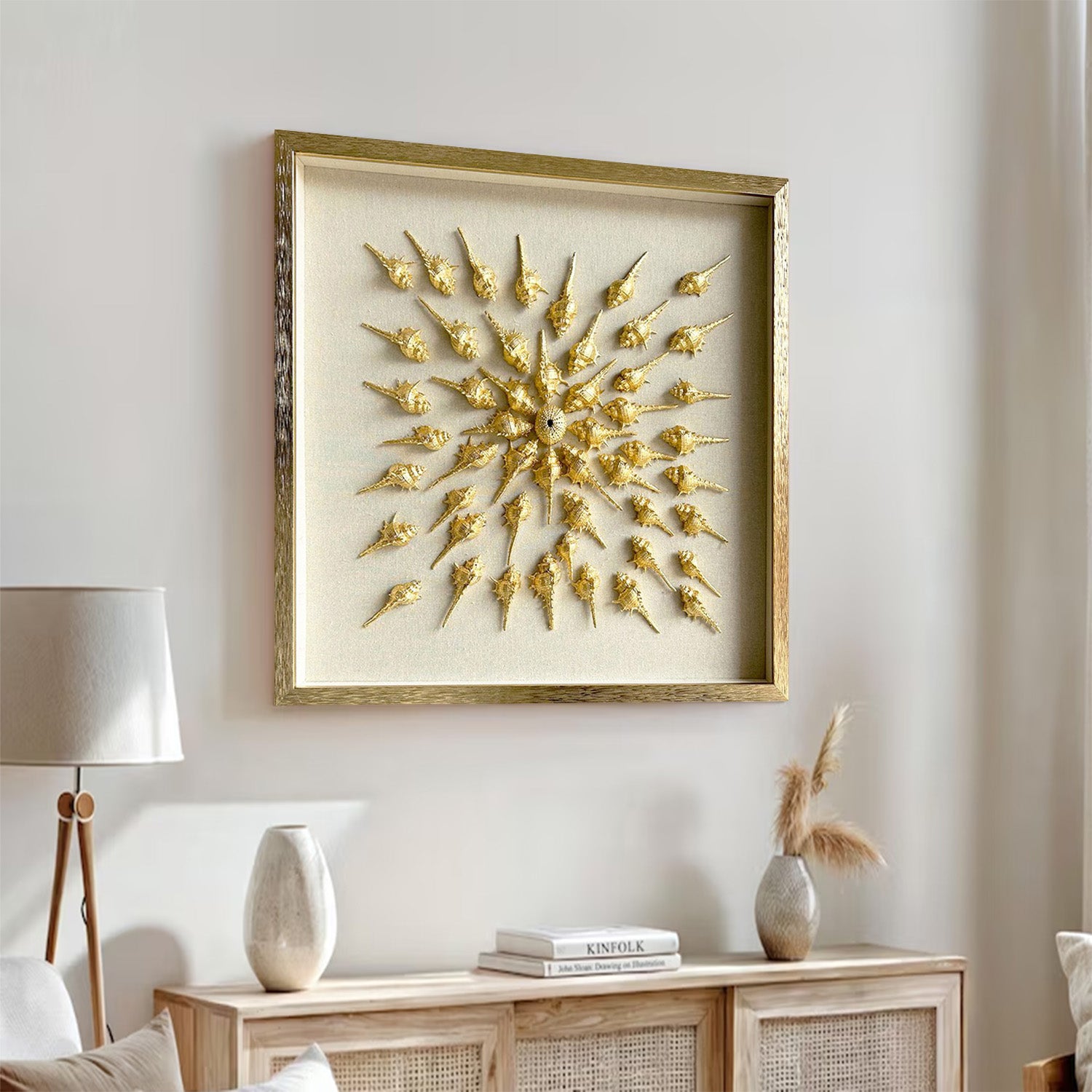 conch decor painting Golden conch wall decor art Golden conch painting