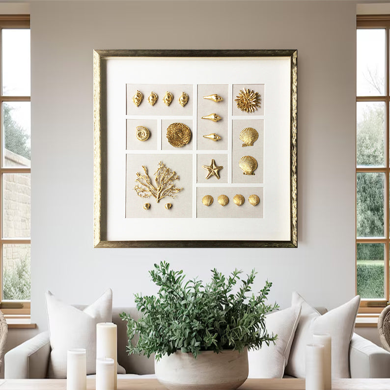 Golden conch wall decor art Golden conch painting conch decor painting