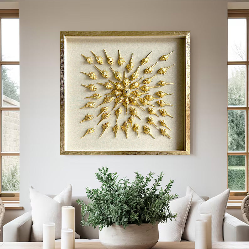 conch decor painting Golden conch wall decor art Golden conch painting