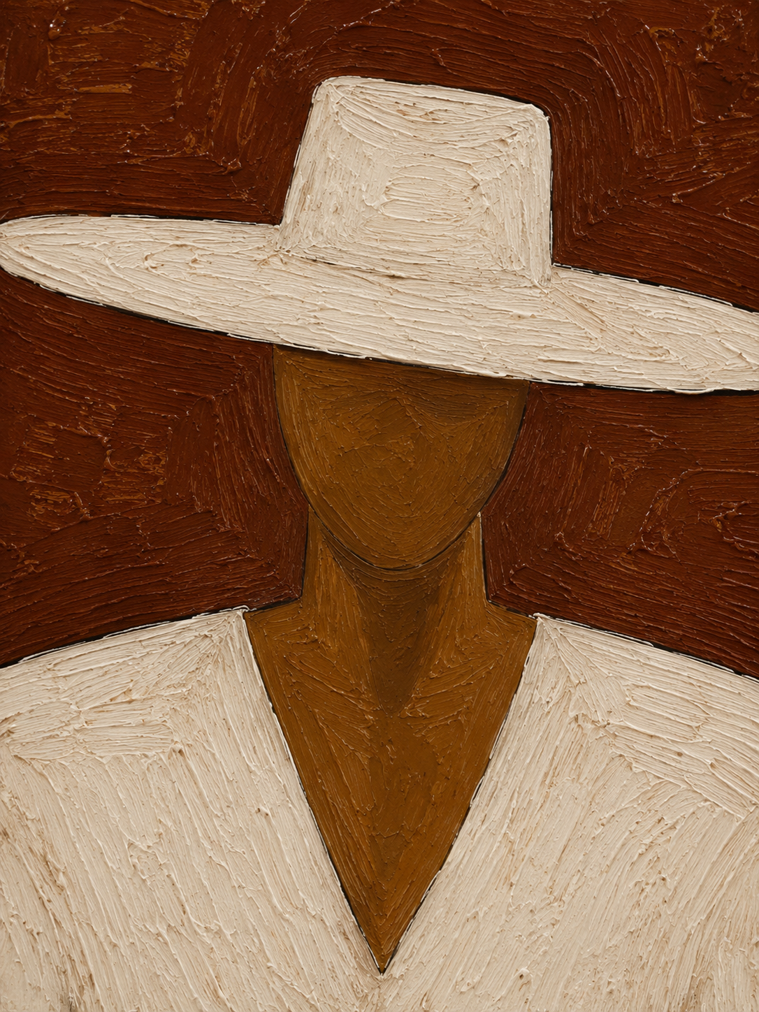 Minimalist Man In White Hat Original Oil Painting For Modern Living Room Decor